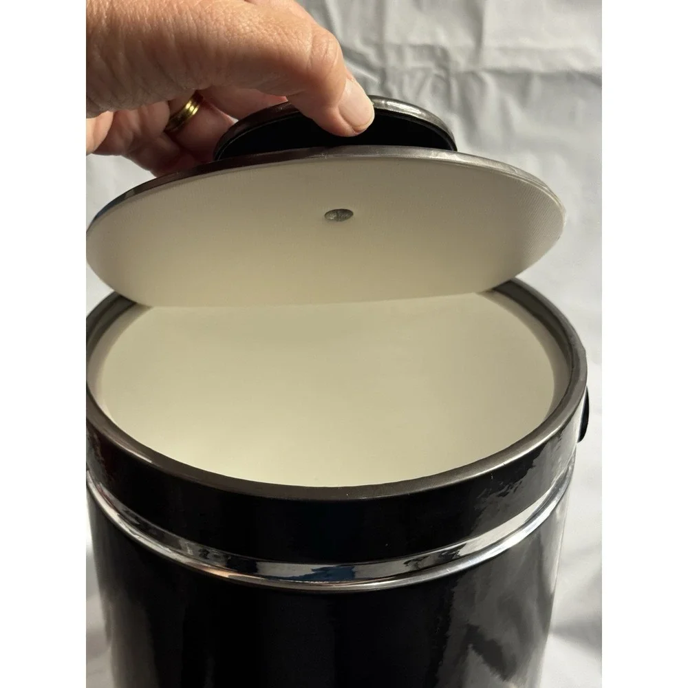 Vintage Mid Century Modern Dark Gray Insulated Ice Bucket Handle Chrome Trim